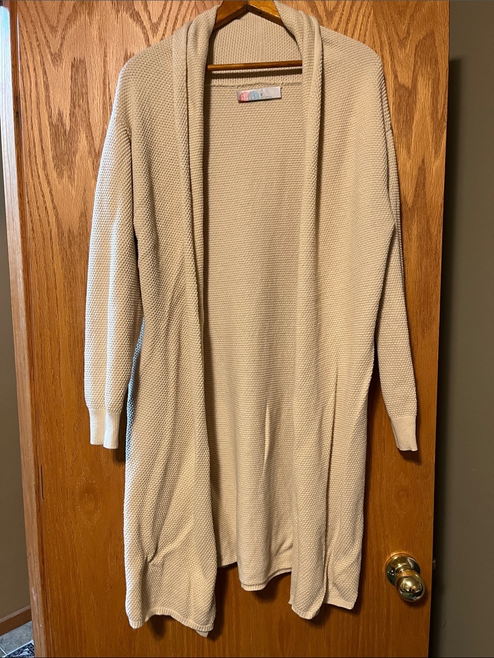 Free People Cream Open-Front Long Knit Cardigan